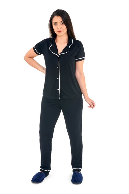 pijama americano de inverno meia estacao manga curta com calca preto 1