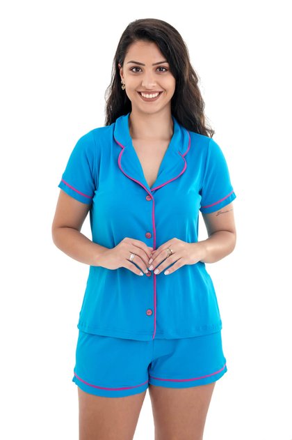 pijama americano feminino curto turquesa color 2