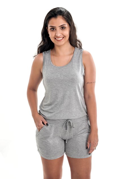 short doll pijama feminino curto cavado cinza mescla 3