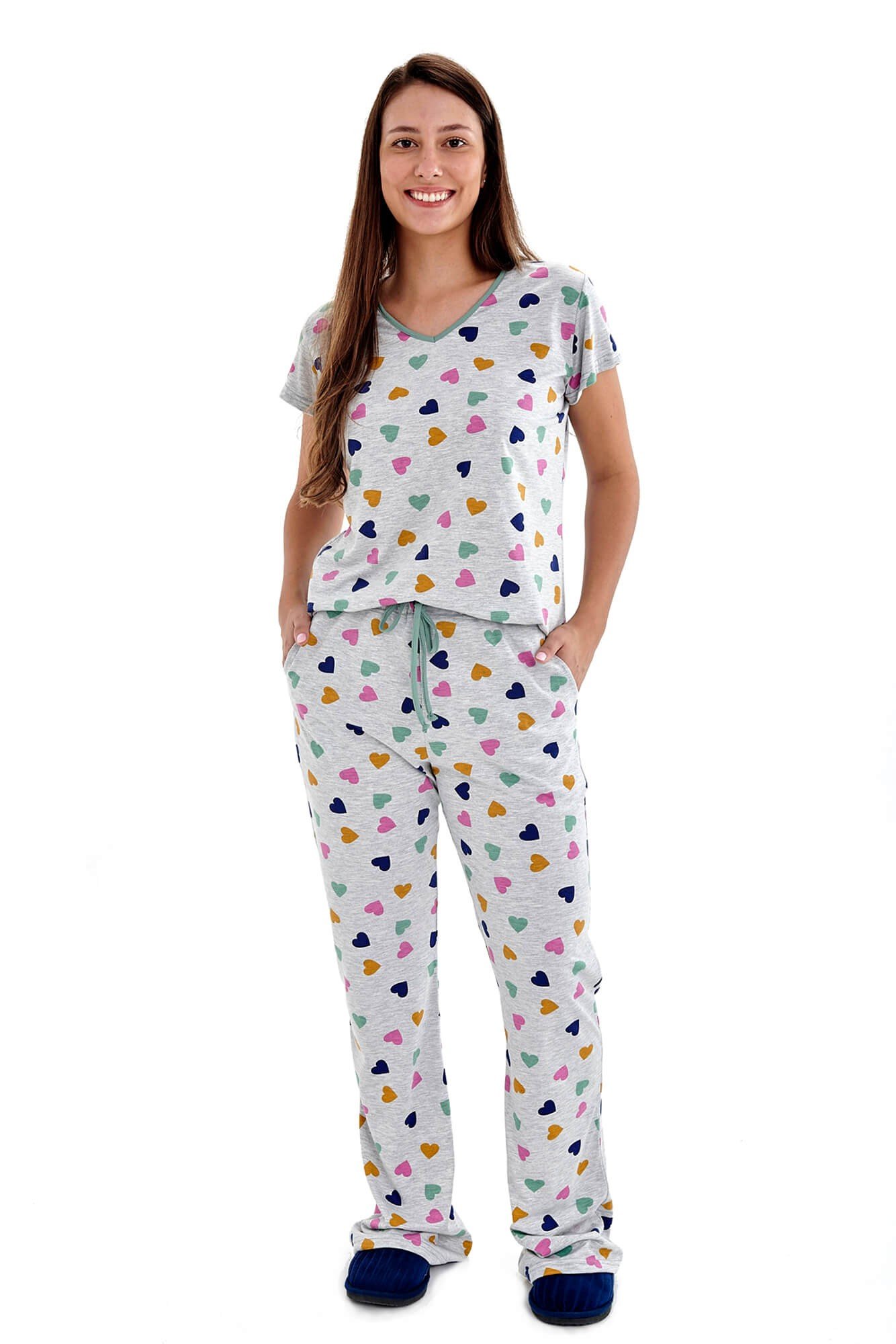 Pijama Feminino Meia Estação - Manga Curta com Calça Flare