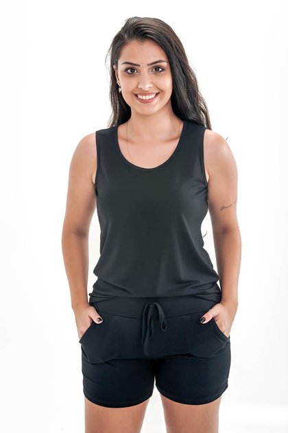 pijama feminin cavado com shorts viscolycra preto mania pijamas 3