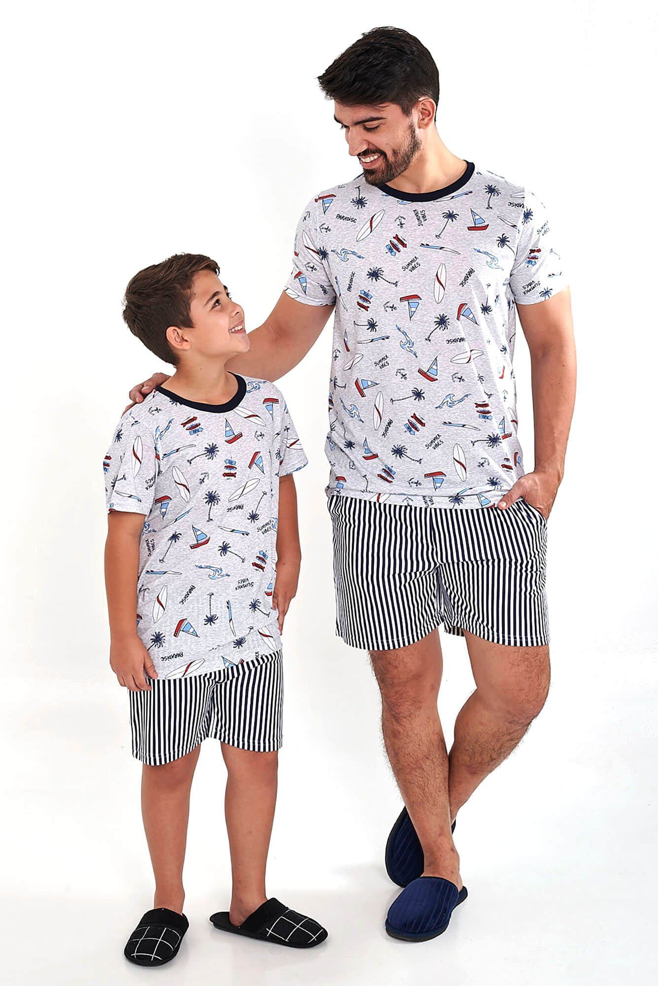 Kit de Pijamas Pai e Filho Curto - Estampa Summer Vibes
