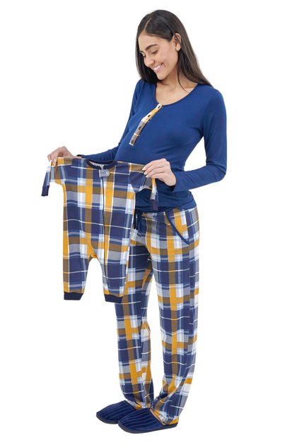 kit pijamas mamae bebe longo inverno cinza nuvens 4