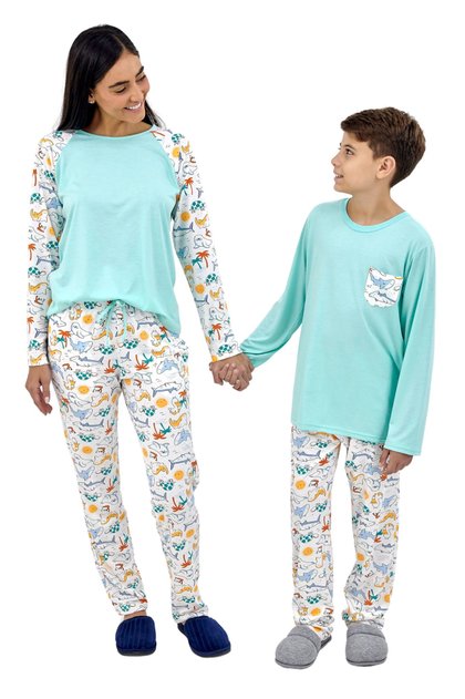 kit pijamas mae e filho longo inverno fundo do mar mania pijamas 2
