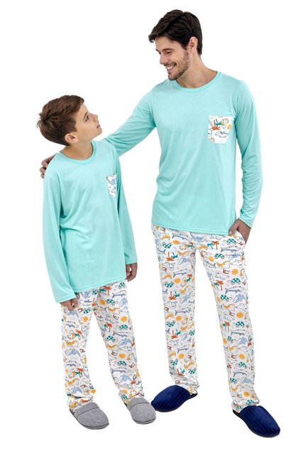 kit pijamas pai e filho longo inverno fundo do mar mania pijamas 2