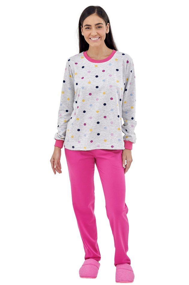 pijama feminino flanelado longo inverno com calca poa colorido mania pijamas 6