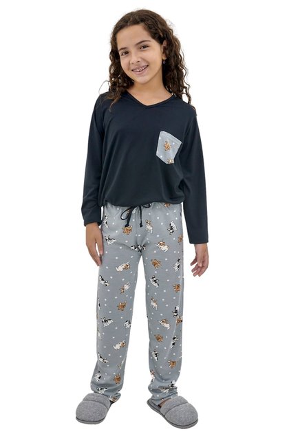 pijama feminino infantil inverno pet cachorrinhos mania pijamas 6