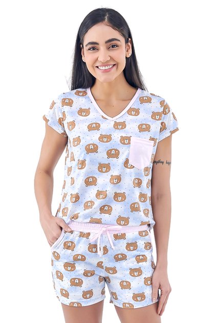 pijama feminino curto adulto ursinhos mania pijamas