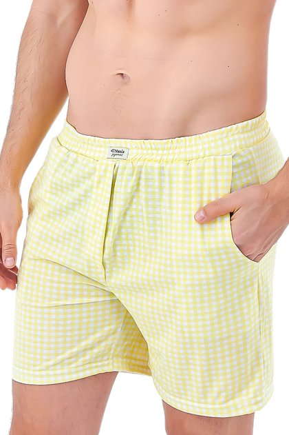 samba cancao masculina shorts verao xadrez amarelo mania pijamas 2