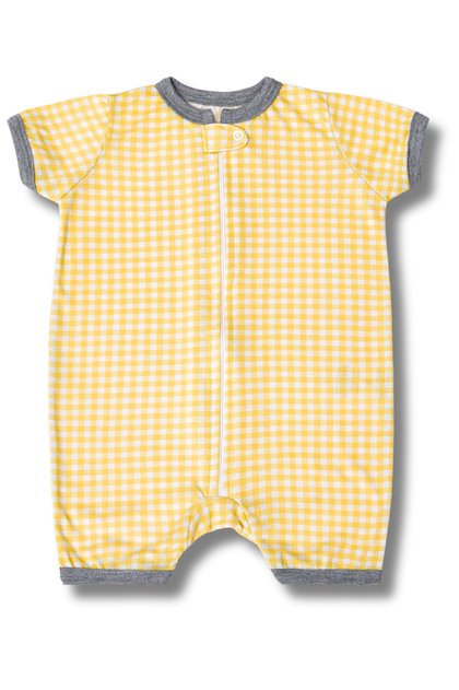 macacao para bebe curto xadrez amarelo mania pijamas 1