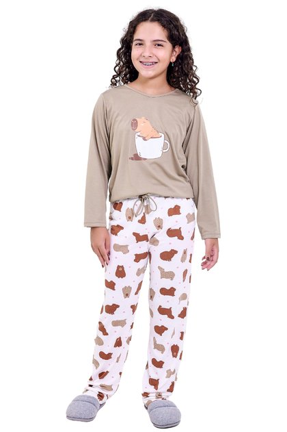 pijama infantil menina longo capivara mania pijamas 2025 5