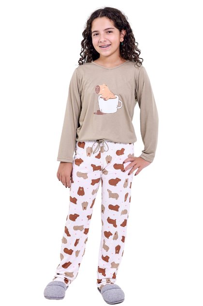 pijama infantil menina longo capivara mania pijamas 2025