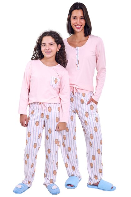 kit de pijamas mae filha ursinhos listrados mania pijamas 2025 1