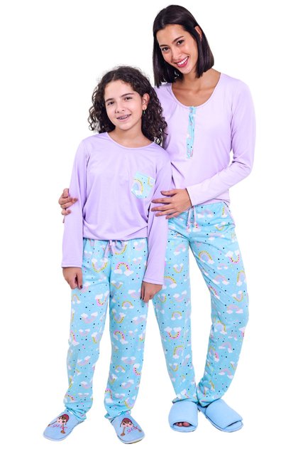 kit de pijama mae e filha arco iris mania pijamas 2025