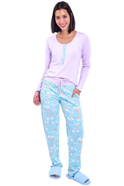 pijama feminino amamentacao lomgo arco iris mania pijamas 2025
