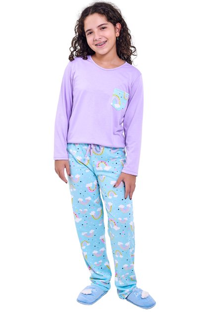 pijama infantil menina longo arco iris mania pijamas 2025