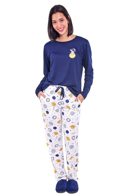 pijama feminino longo planetas mania pijamas 2025