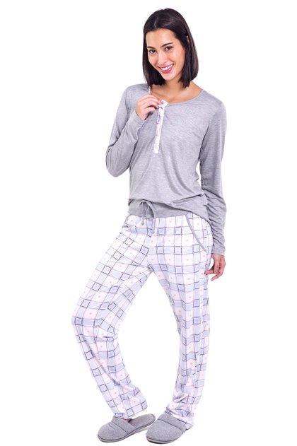 pijama feminino longo gestante xadrez coracao mania pijamas 2025