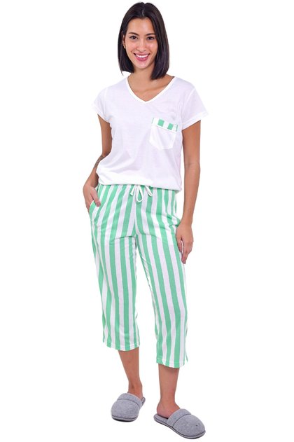 pijama feminino com calca capri listrado mania pijamas 2025