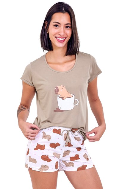 pijama feminino adulto curto verao capivara mania pijamas 2025
