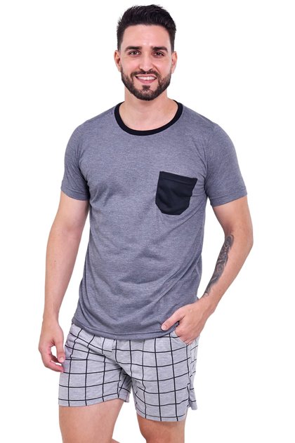 pijama masculino curto grid chumbo mania pijamas 2025