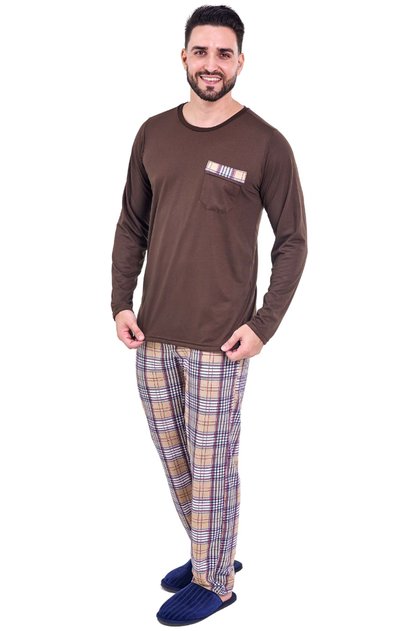 pijama adulto masculino xadrez marrom mania pijamas2025