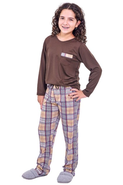 pijama infantil feminino xadrez marrom mania pijamas 2025 2