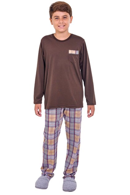 pijama infantil menino xadrez marrom mania pijamas 2025 5