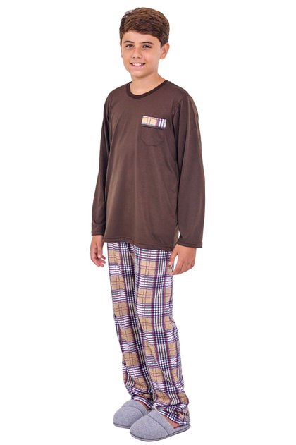 pijama infantil menino xadrez marrom mania pijamas 2025