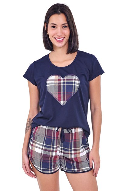 pijama feminino adulto curto xadrez marinho mania pijamas 2025 1