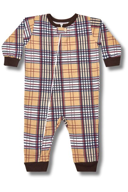 pijama macacao para bebe longo xadrez marrom mania pijamas 2025 1