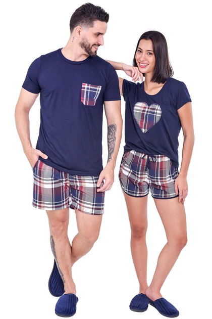 kit casal xadrez com marinho verao mania pijamas 2025 2
