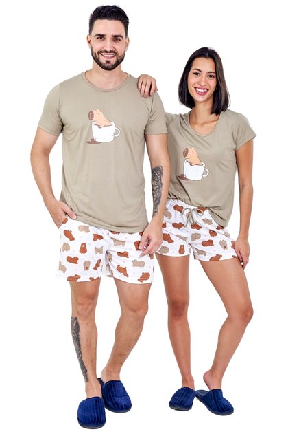 kit casal curto capivara mania pijamas