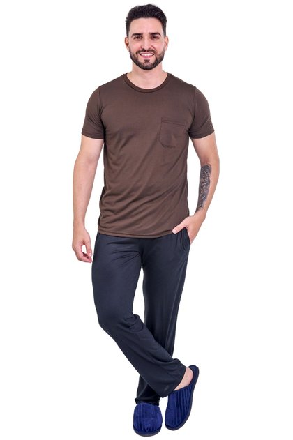 pijama masculino meia estacao marrom preto mania pijamas 5