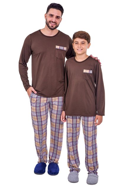 kit pai filho inverno xadrez marrom