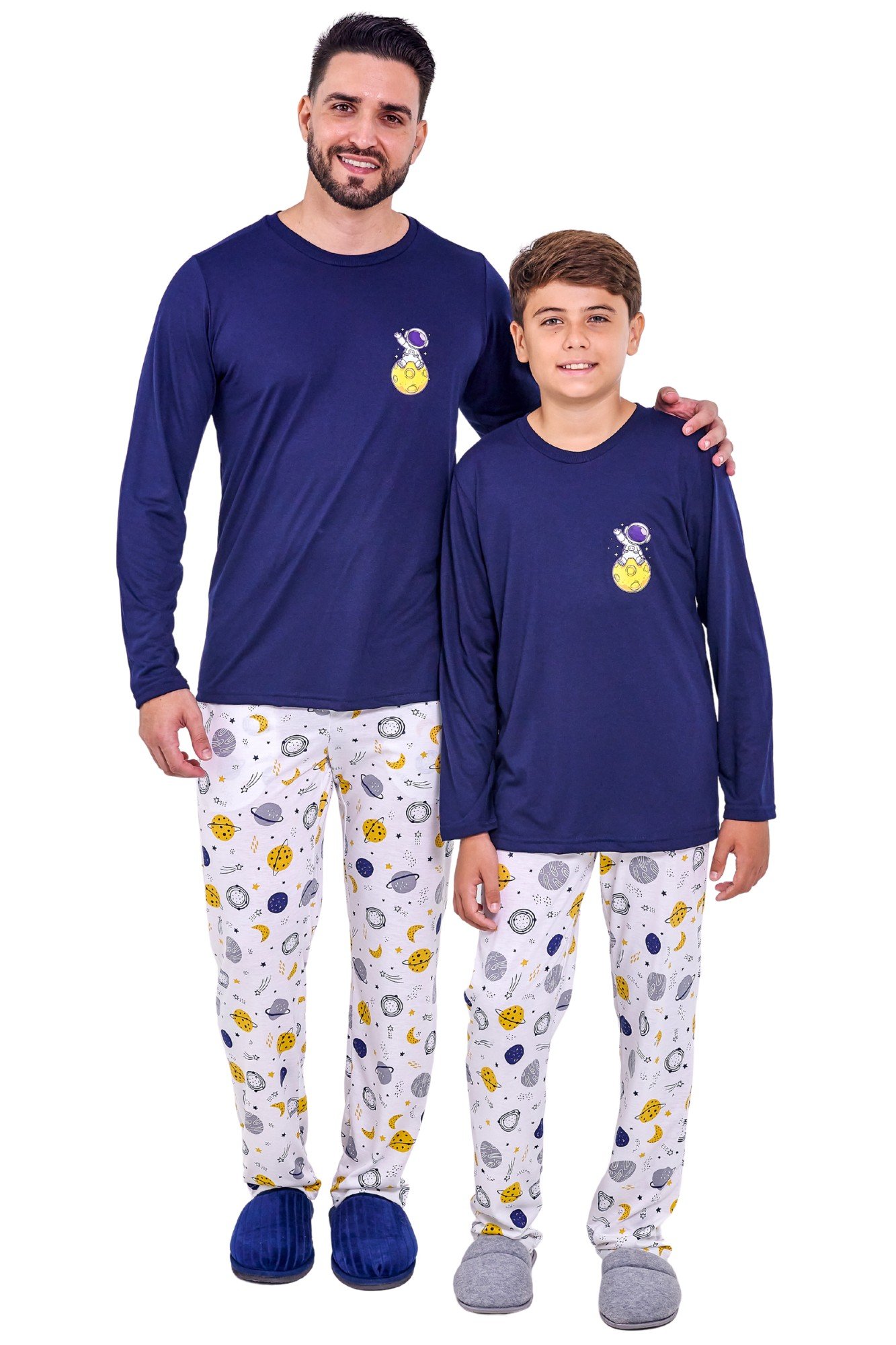 Kit Pijamas Pai e Filho Longo com Calça - Estampa Planetas